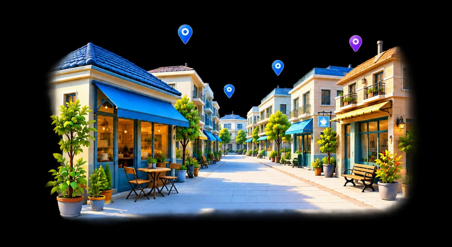 A welcoming neighborhood of local places marked on a map