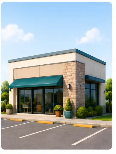 Street-facing commercial rental space with parking