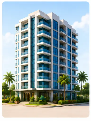 High-rise condominium building with balconies